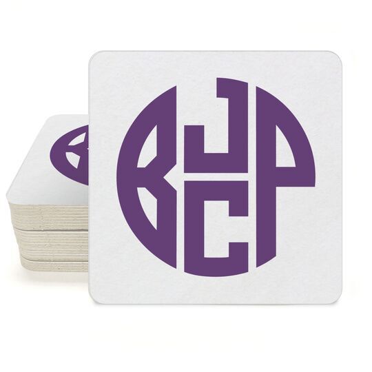 4 Initial Rounded Monogram Square Coasters